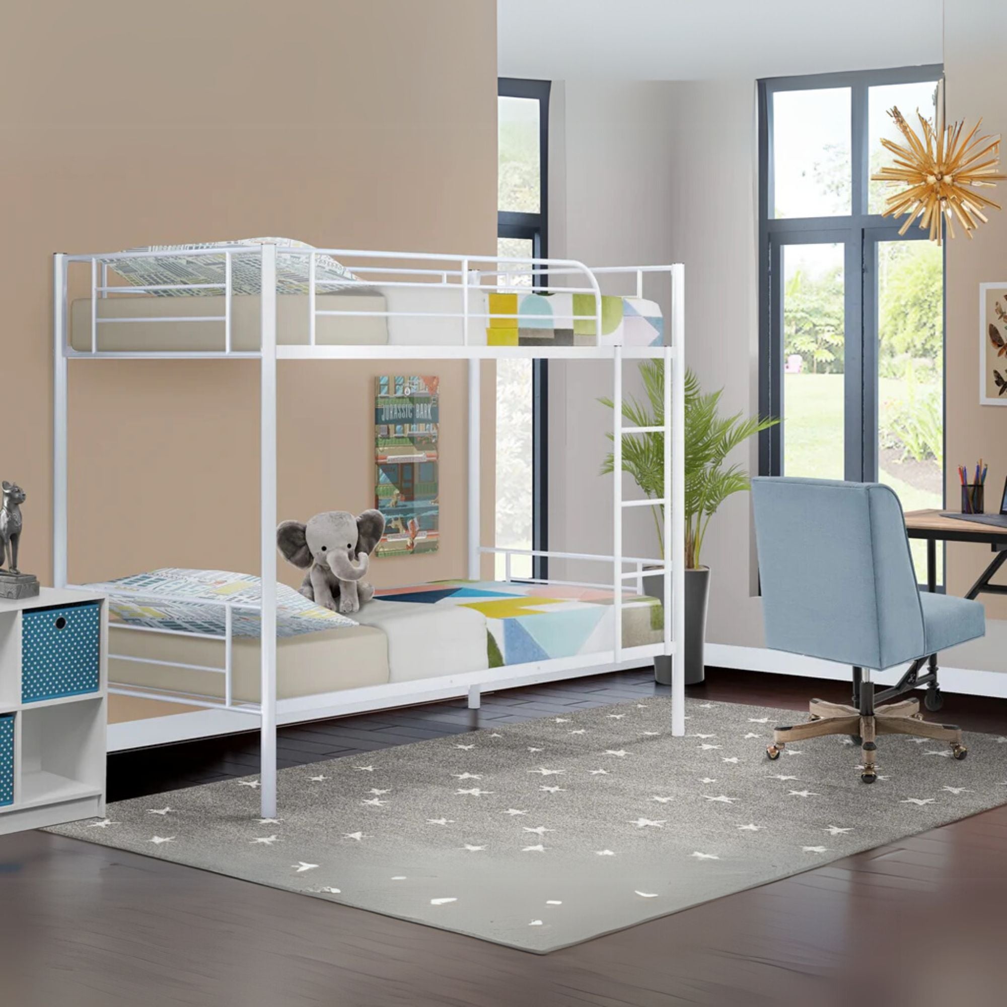 Wanda Danbury Twin Bunk Bed White Powder Coated Metal – Sleek & Durable Frame