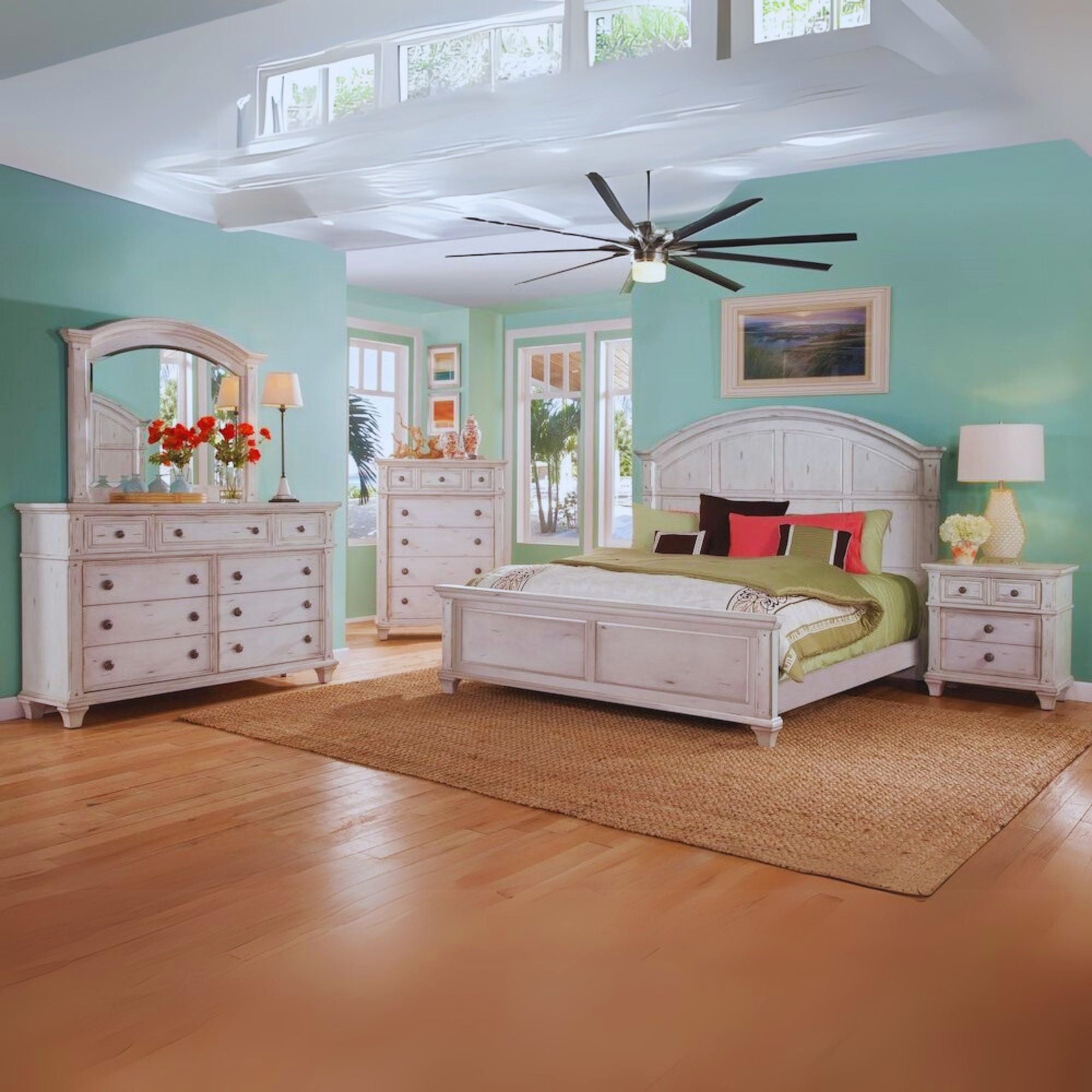 Kiko Sedona Queen Bed Cobblestone White Wood – Coastal Panel Design with Molded Headboard