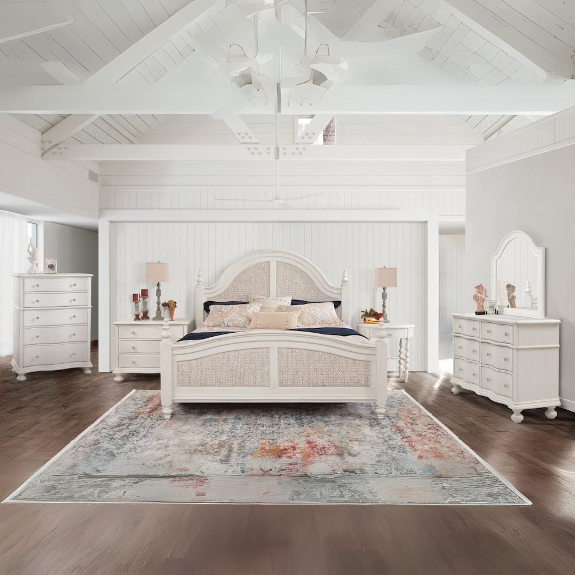 Hazina Rodanth King Dove White Woven Bed – Coastal Style with Rattan Panels