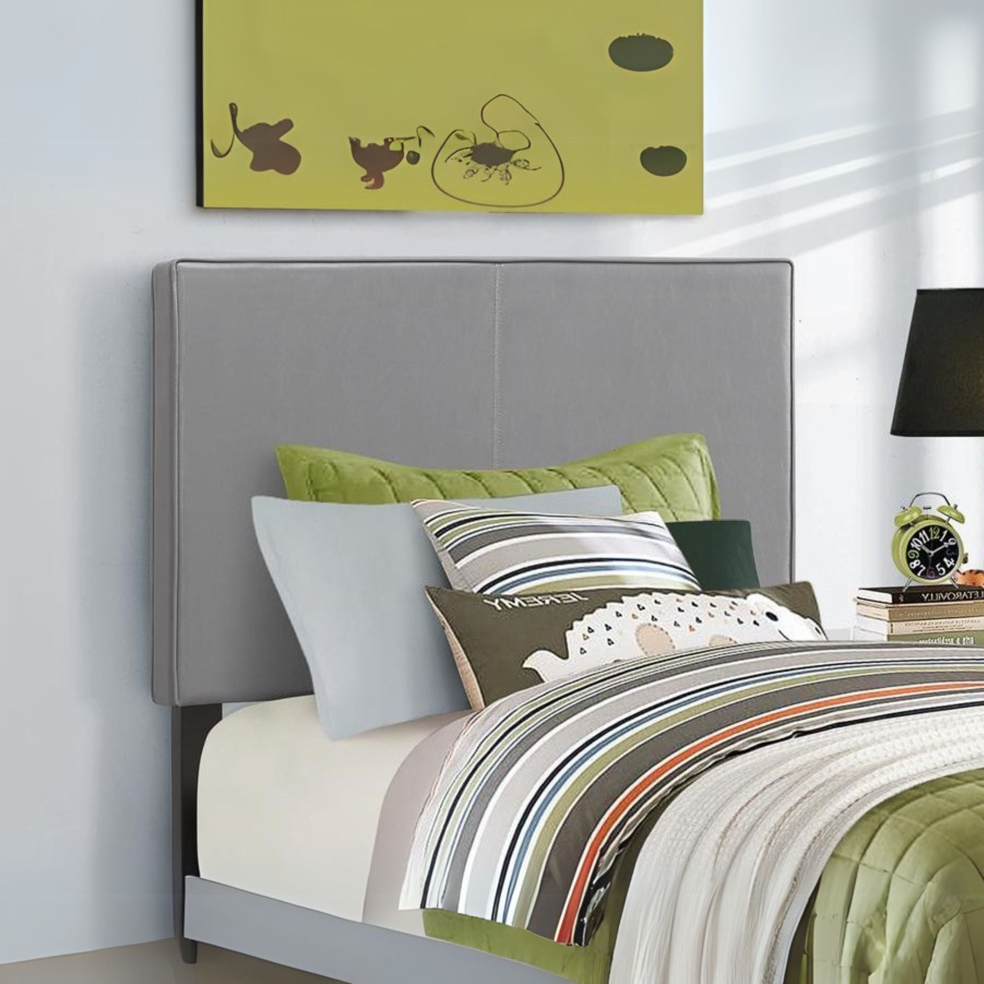 Haven Aspen Collection Twin Grey Faux Leather Bed – Transitional Low Profile Design