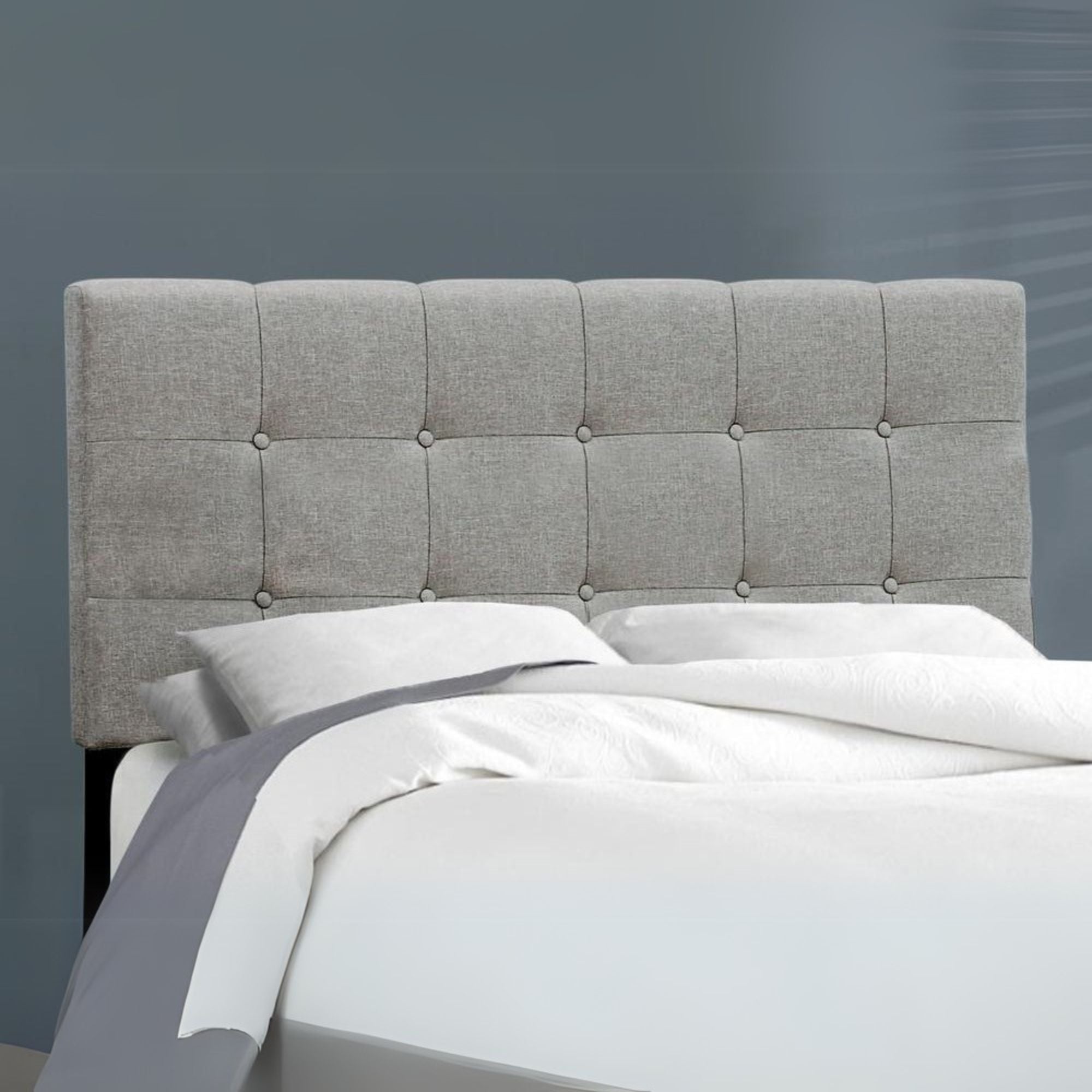 Confer UrbanRest Full Size Upholstered Bed in Grey Linen – Modern Low Profile with Black Legs