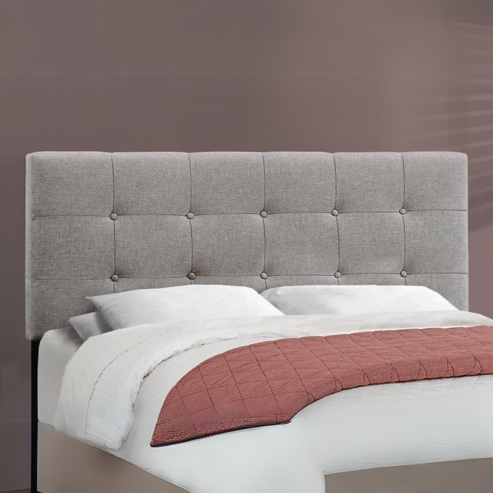 FortunaLennox Queen Grey Linen Upholstered Bed – Transitional Style with Padded Headboard