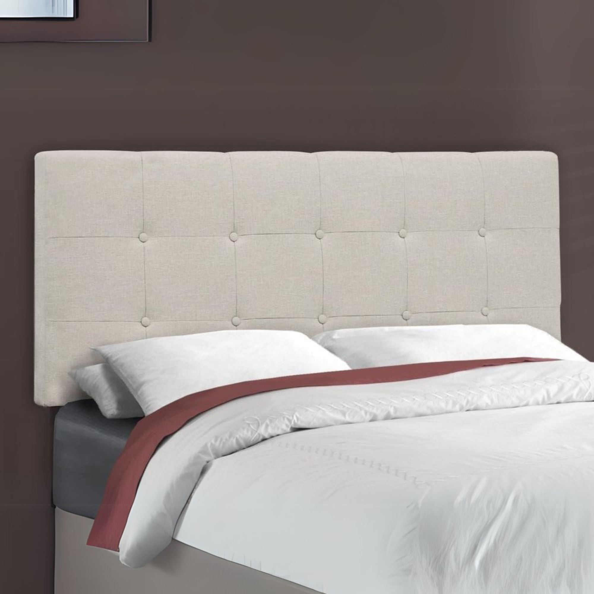 Entangled Sierra Collection Full Size Bed Beige Linen Look – Upholstered Modern Frame