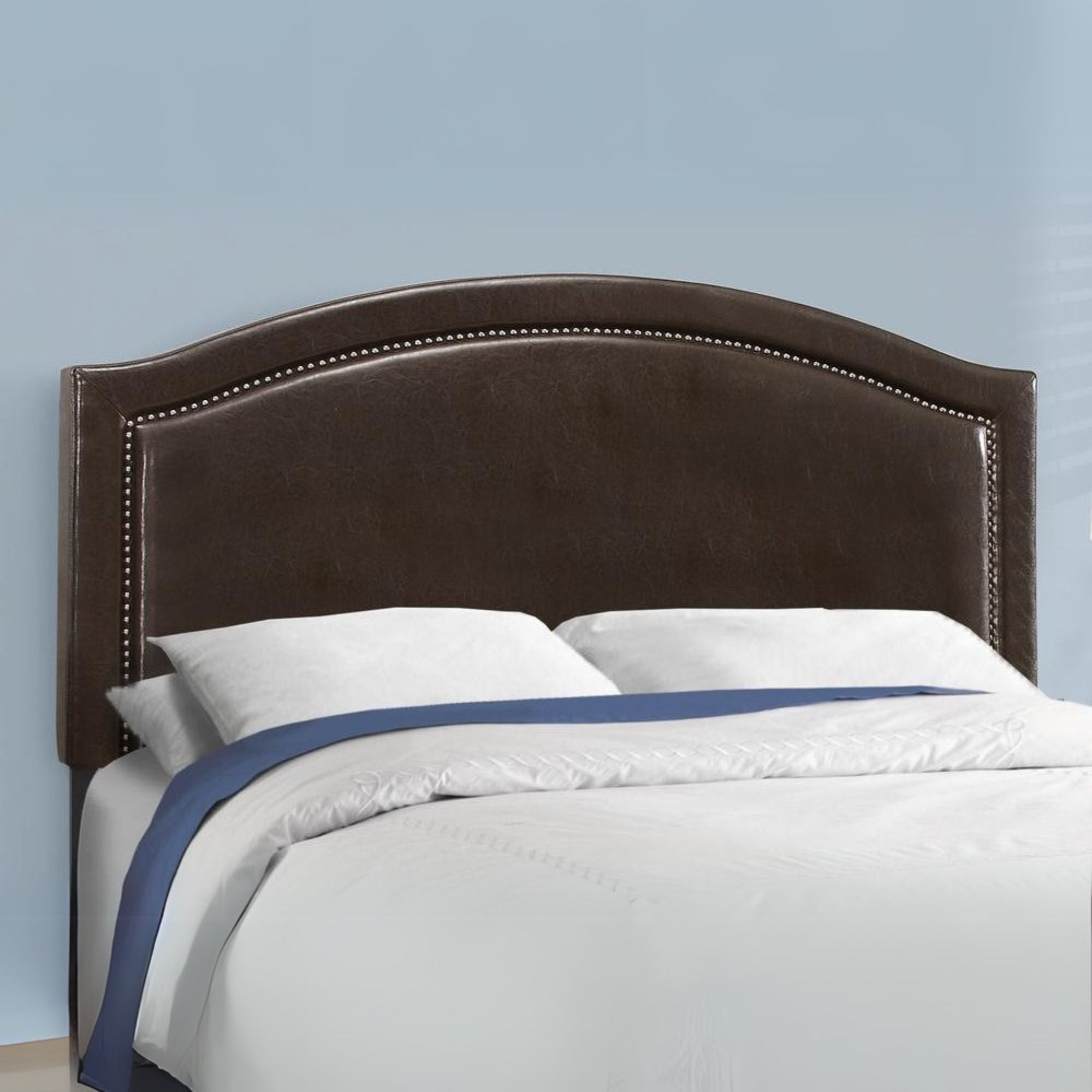 Entreat Canyon Upholstered Queen Bed in Brown Leather Look – Transitional Design with Modern Panel Detailing