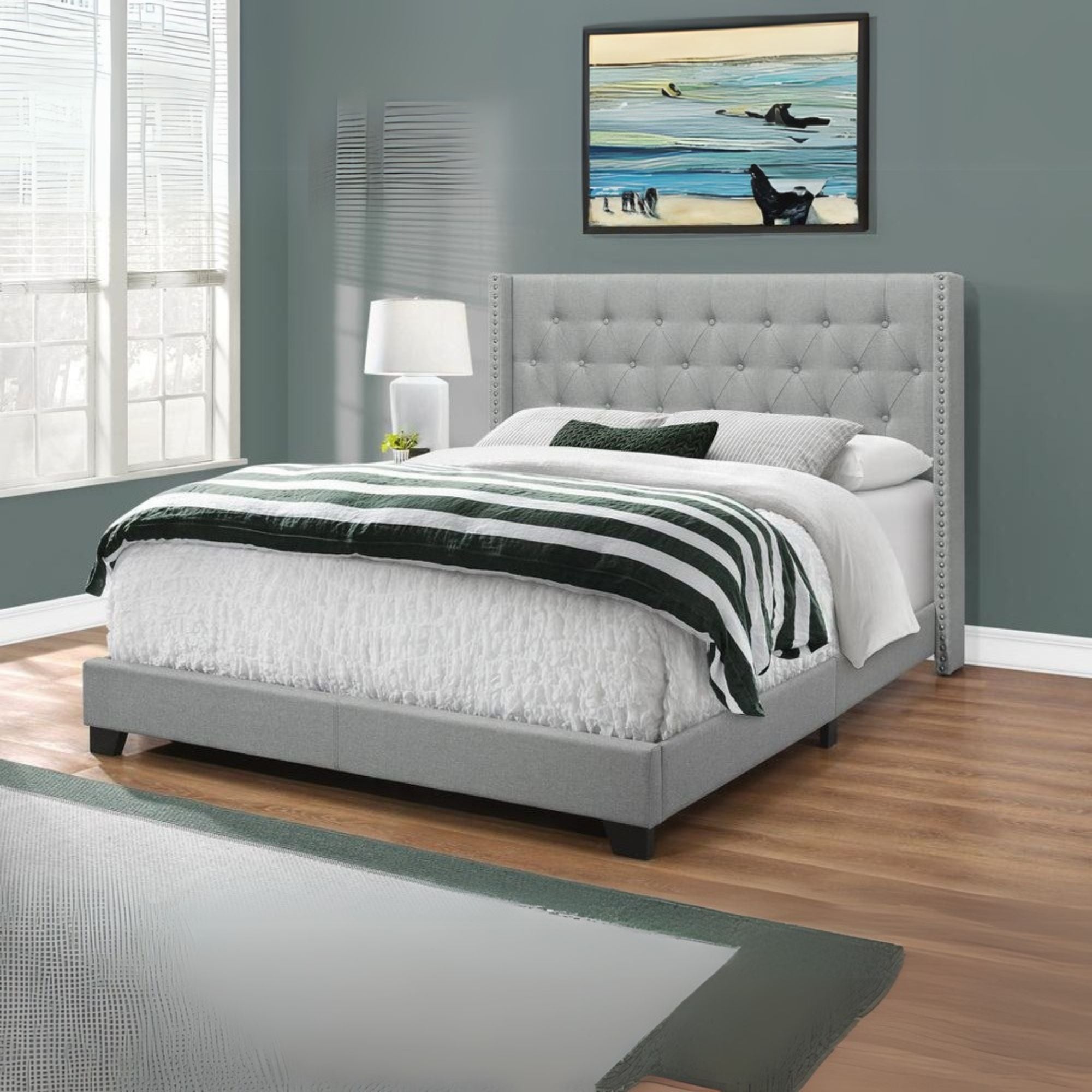 Easton bed-queen-size-bedroom-upholstered-grey-linen-look-chrome-trim-30