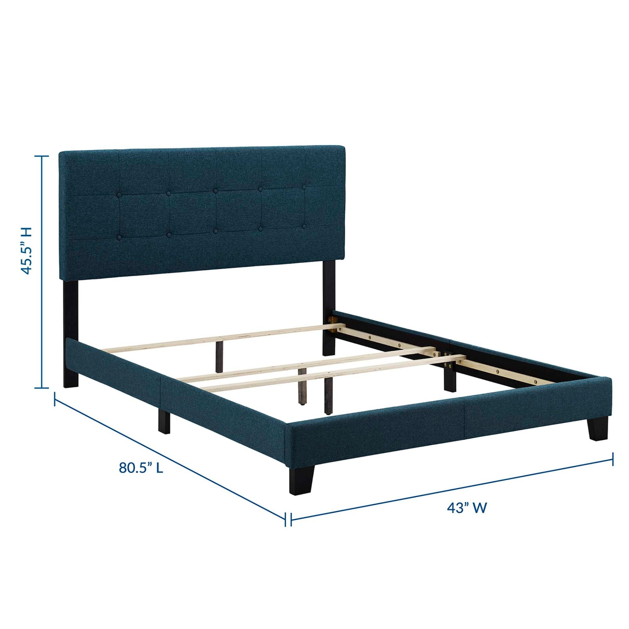 Calder Azure Twin Fabric Bed Frame – Button-Tufted Upholstered Headboard