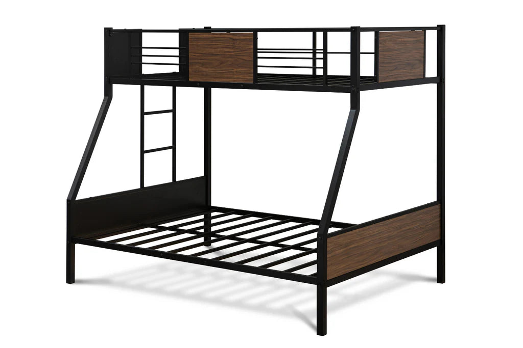Patwin Rockport Full/Twin Black Metal Bunk Bed – Space-Saving Design with Safety Rails