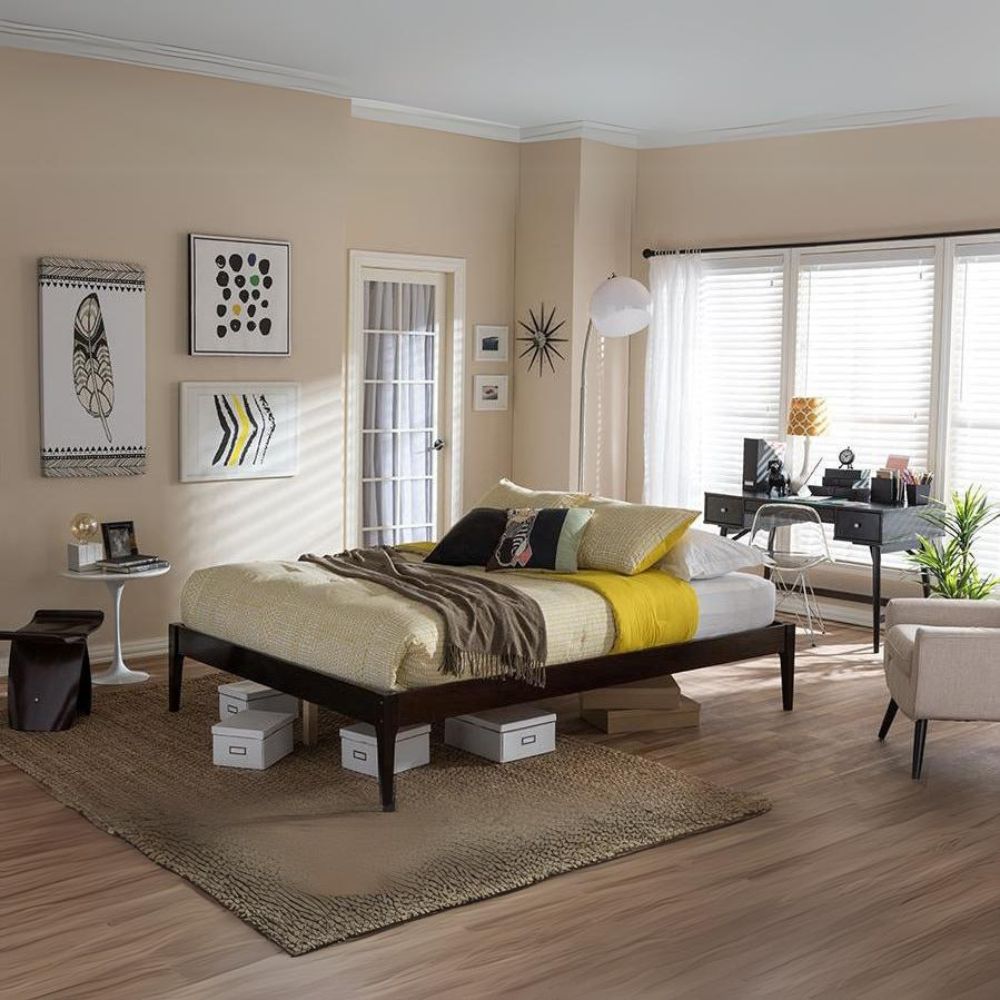 Bentley Cappuccino Finishing Solid Wood Queen Size Bed Frame