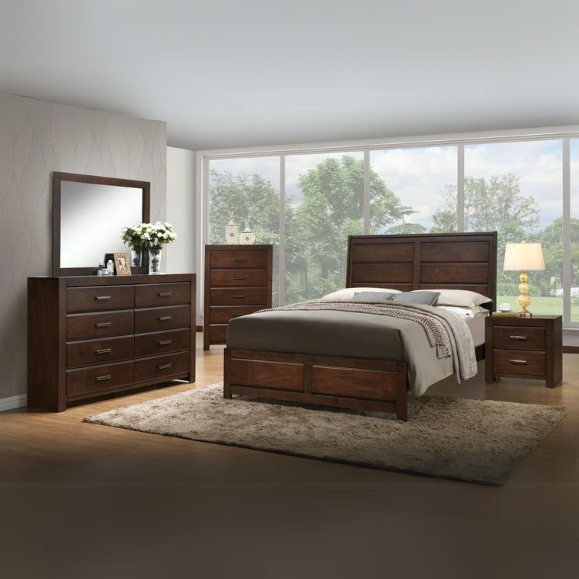 Ayush Oberreit Eastern King Walnut Wood Bed – Contemporary Panel Design