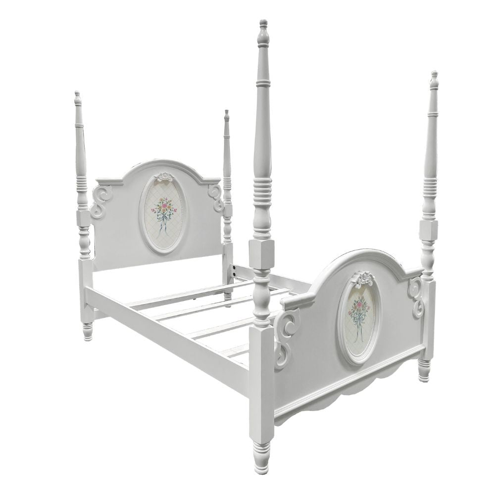 Keegan Flora Collection Twin White Wooden Bed – Poster Frame for Classic Bedrooms