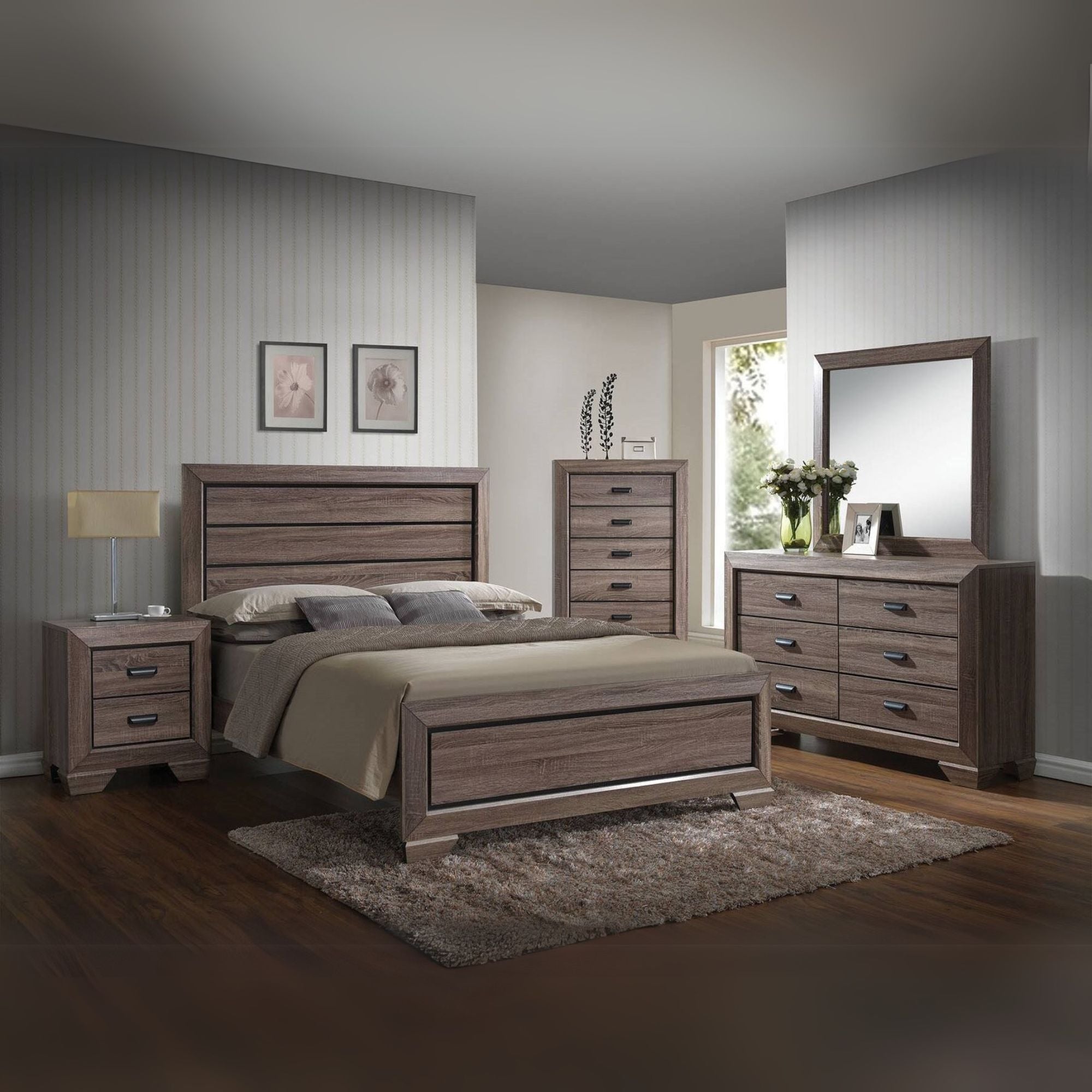 John Lyndon Collection Eastern King Gray Wood Bed – Panel Headboard & Storage Base