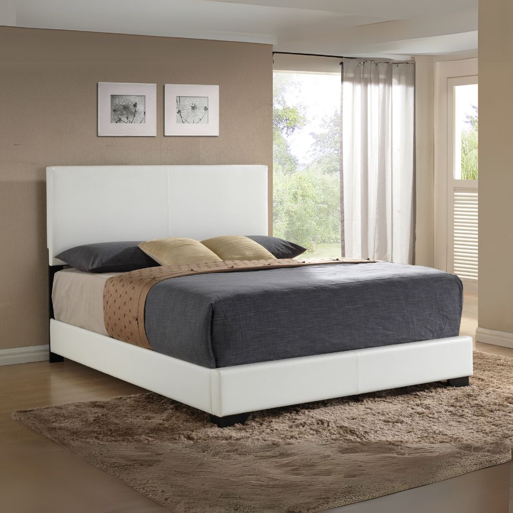 Delphine 0Ireland III Full Size Gray PU Bed – Platform Frame with Cushioned Headboard
