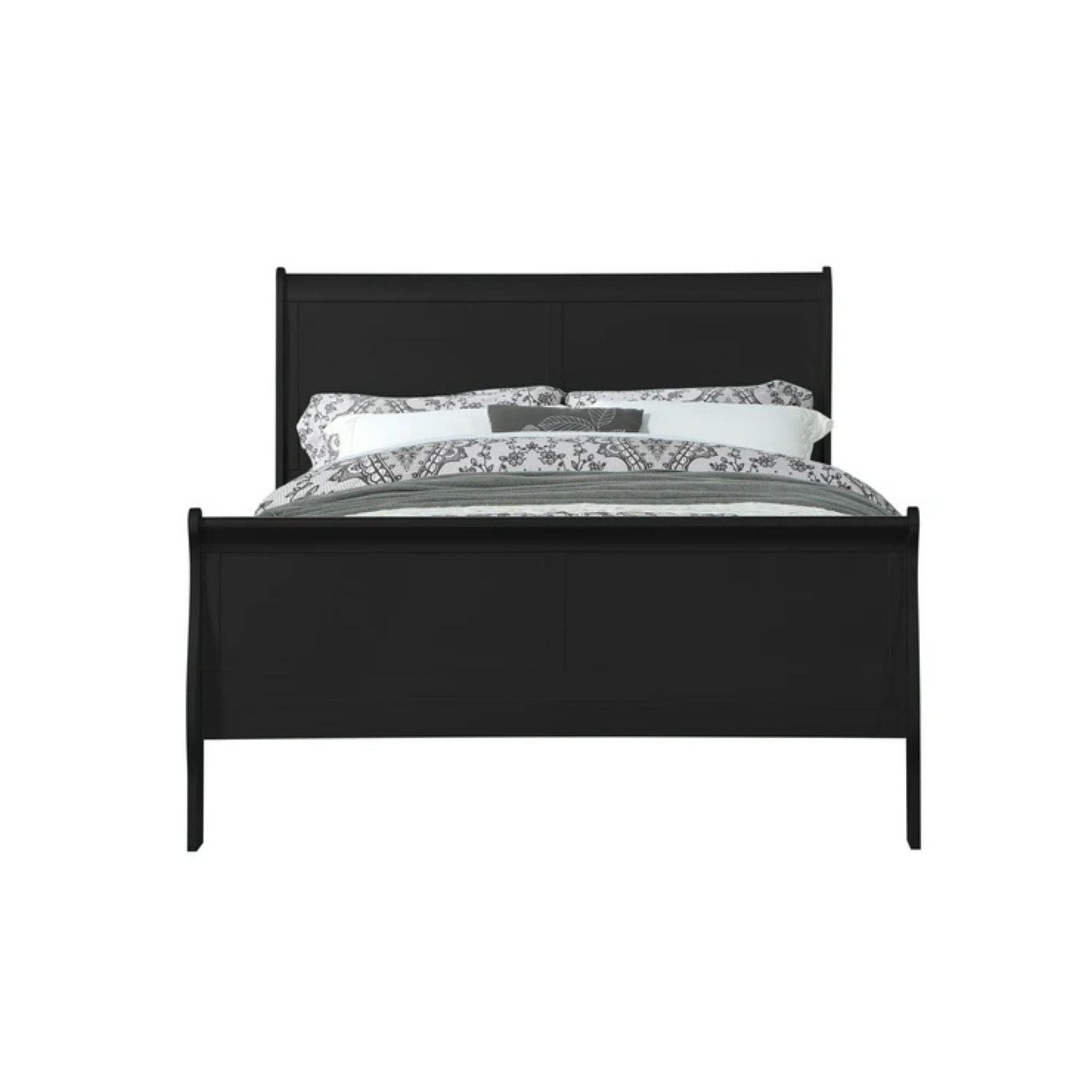 Verde Louis Philippe EK Brown Wood Bed – Traditional Sleigh Style with High Headboard