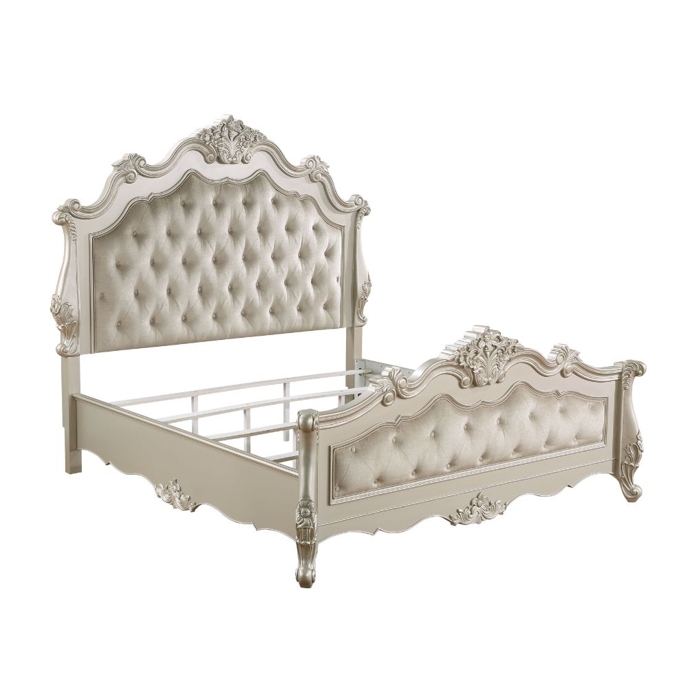 Shiva Bently Queen Bed Champagne Finish – Upholstered Panel Bed with Crystal Accents