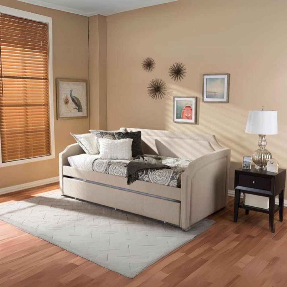 Parkson Twin Size Daybed Grey Fabric Curved with Trundle