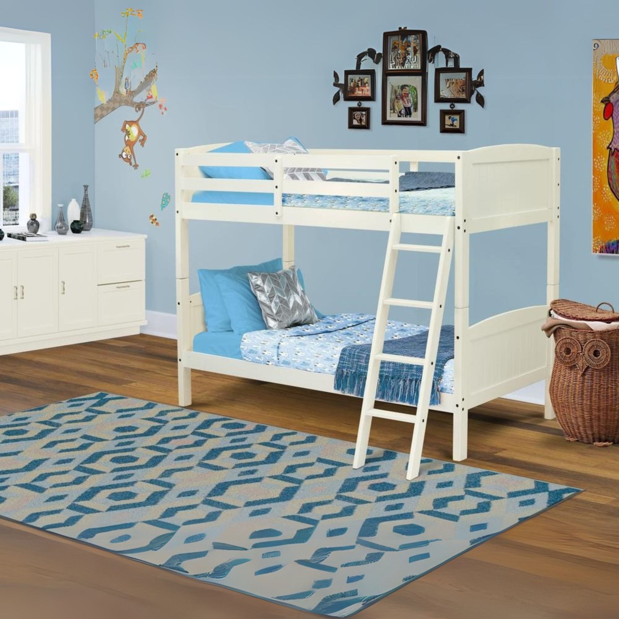 Clorid Albury Twin White Wood Bunk Bed – No Box Spring Required Space-Saving Kids Furniture
