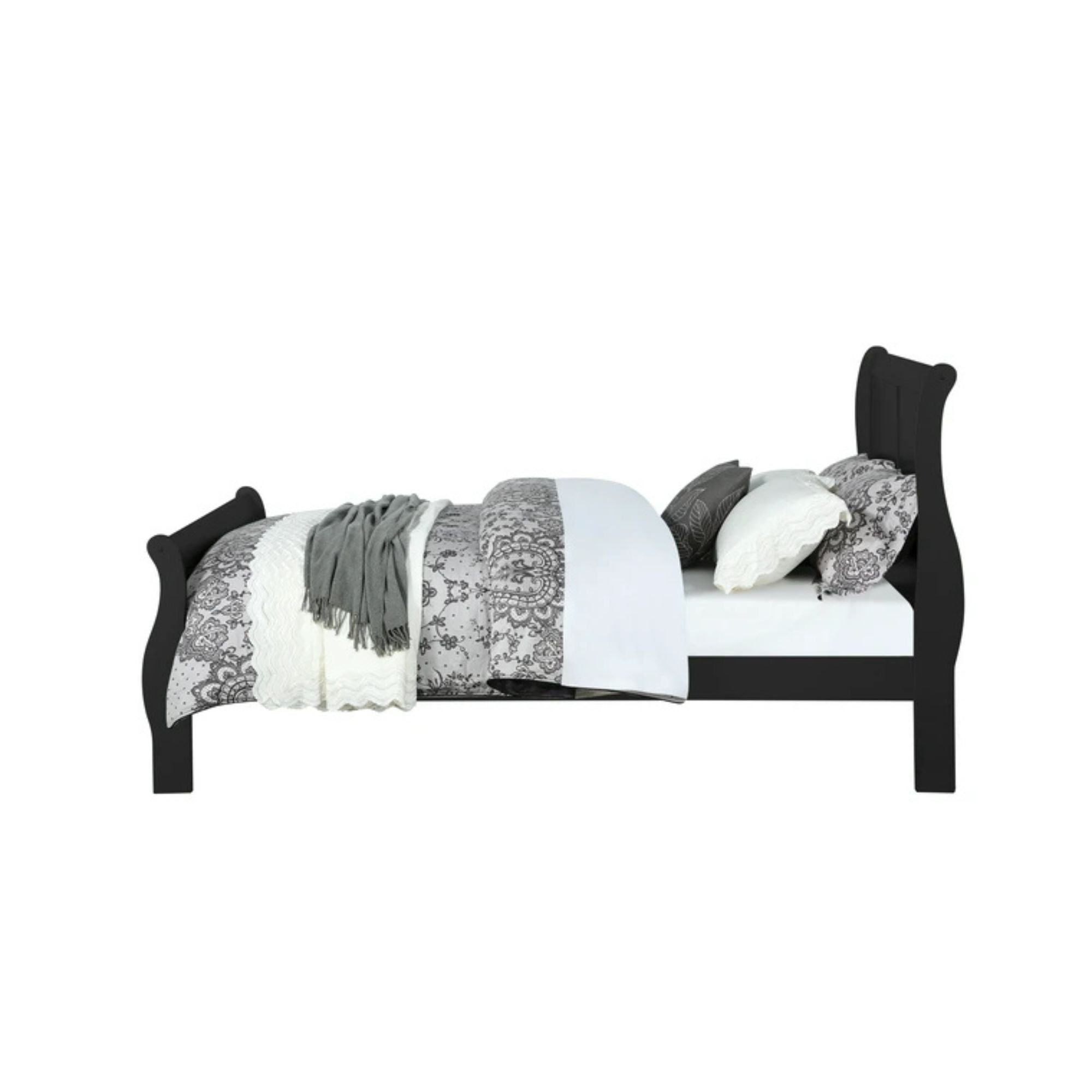 Verde Louis Philippe EK Brown Wood Bed – Traditional Sleigh Style with High Headboard