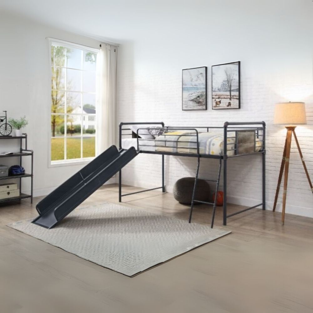 Giriraj Cordelia Twin Loft Bed – Slide, Guardrails & Ladder, Rustic Finish