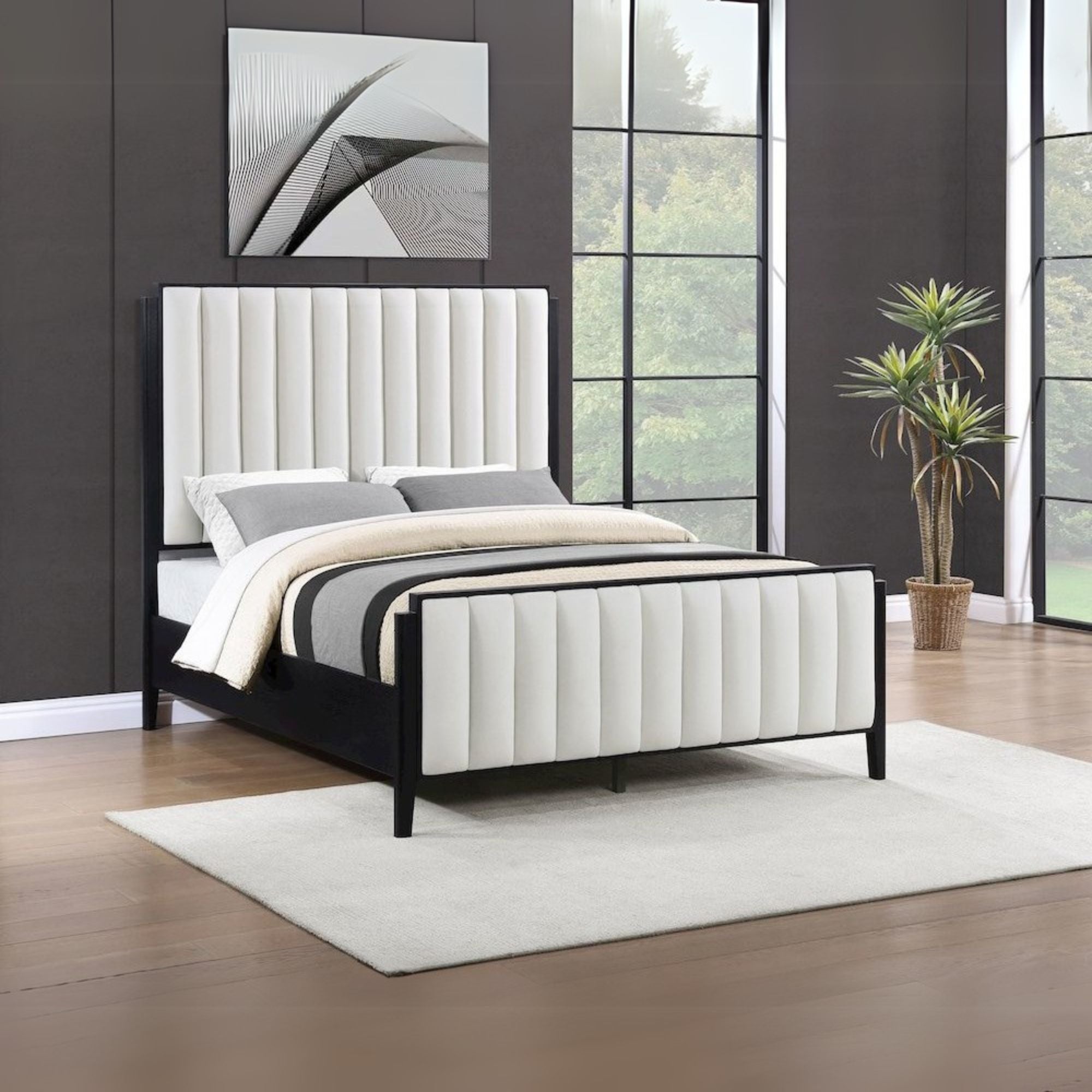 Seren Brookmead Eastern King Black Upholstered Bed – Modern Tufted Headboard Design