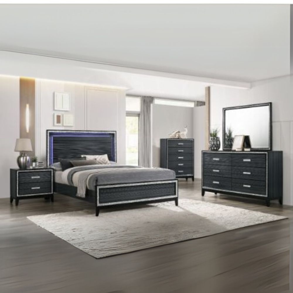 Anand Haiden Collection King Size Wooden Bed – LED Headboard, Modern Look