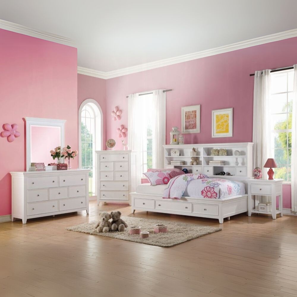 Timothy Lacey Twin White Contemporary Storage Daybed – Wood Frame with Built-in Drawers & Bookcase