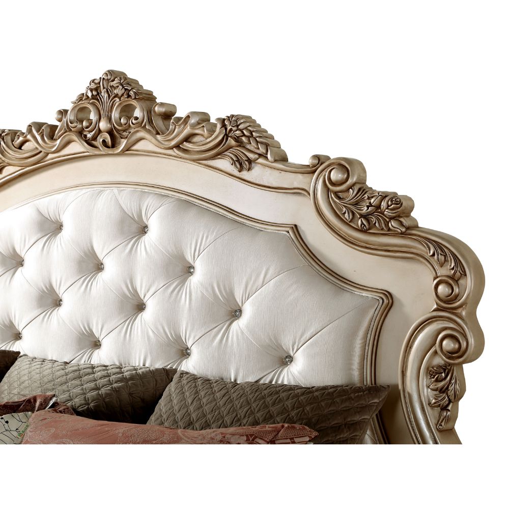 Ivory Gorsedd Eastern King Golden Ivory Fabric Bed – Classic Tufted Upholstered Frame