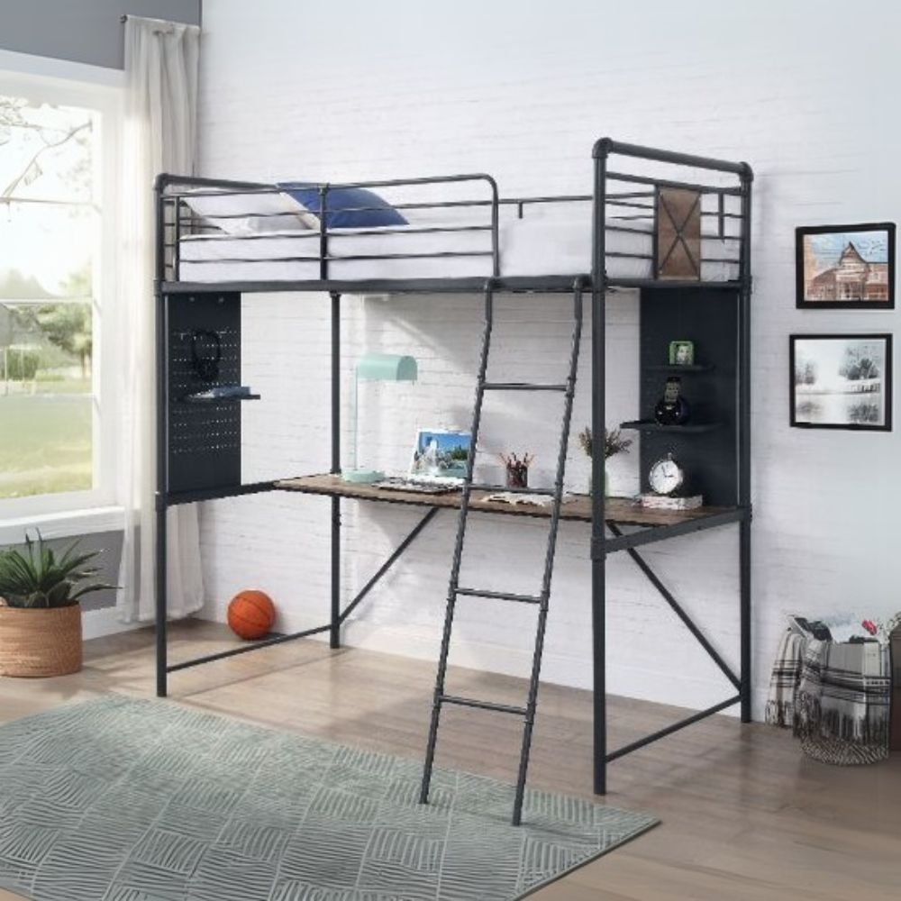 Garrett Cordelia Twin Loft Bed w/ Desk – Rustic Hand-Brushed Finish