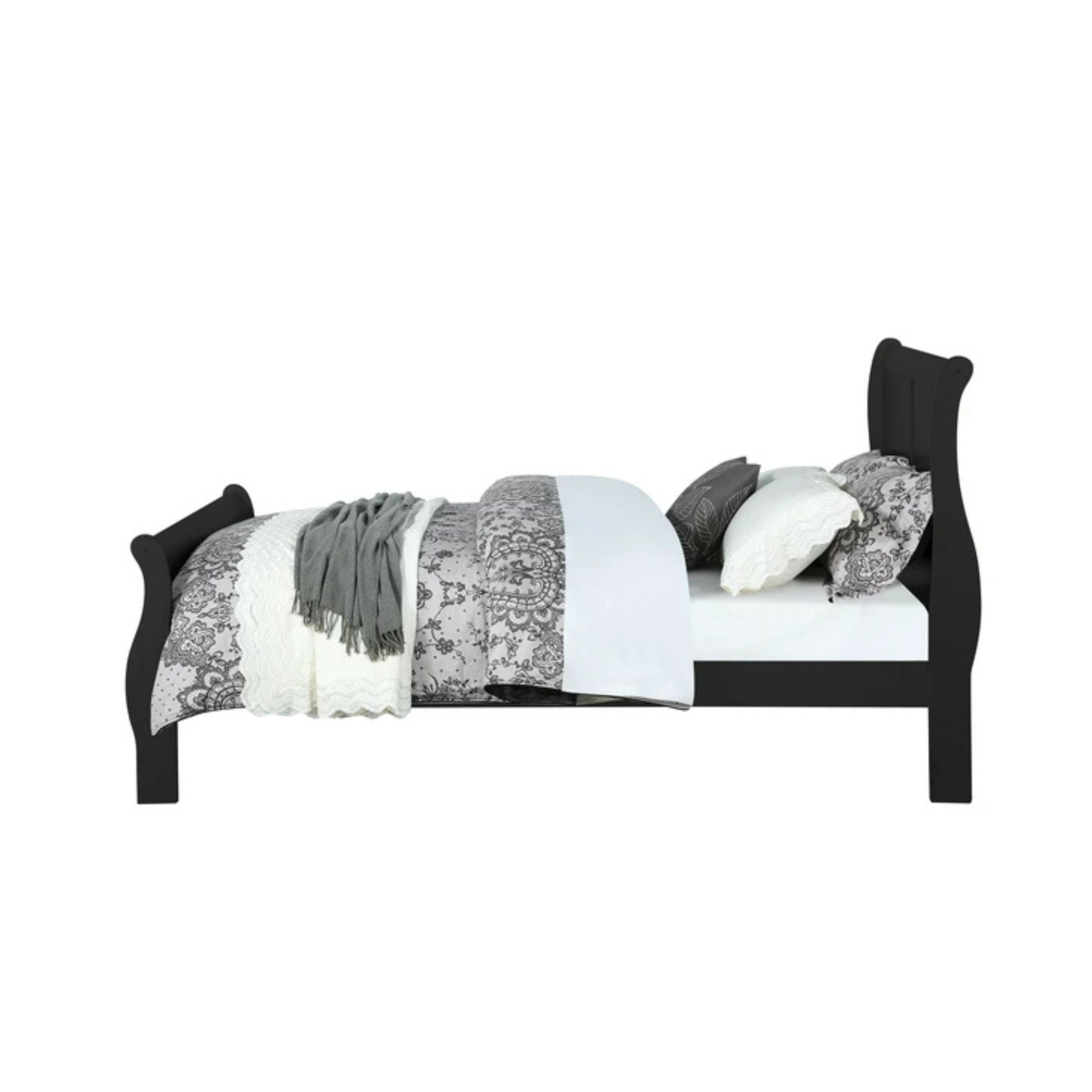 Jolly Louis Philippe Queen Wooden Sleigh Bed – Curved Headboard & Footboard