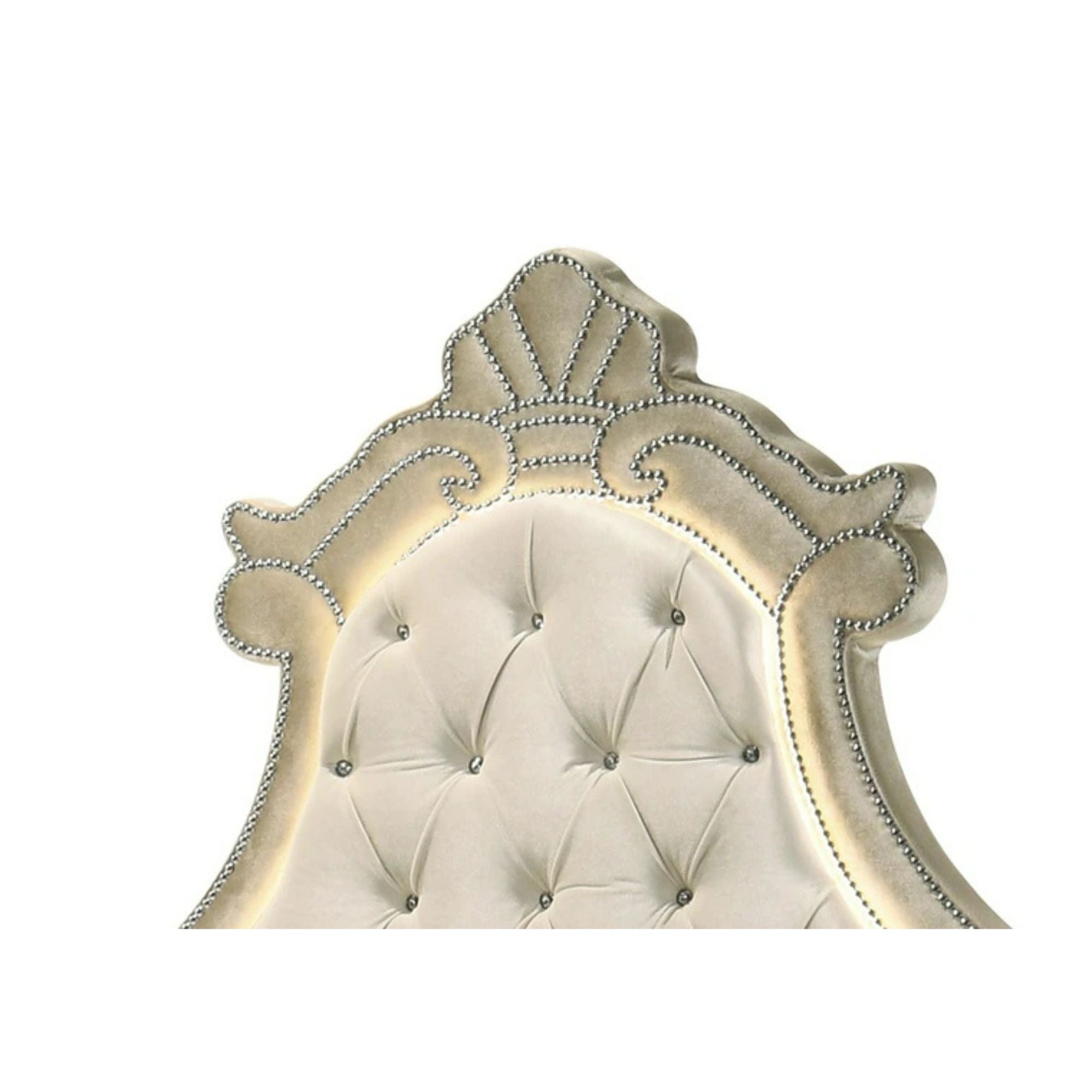 Lucienne Queen Beige Velvet Platform Bed – Modern Glamorous LED Lighting & Button Tufting