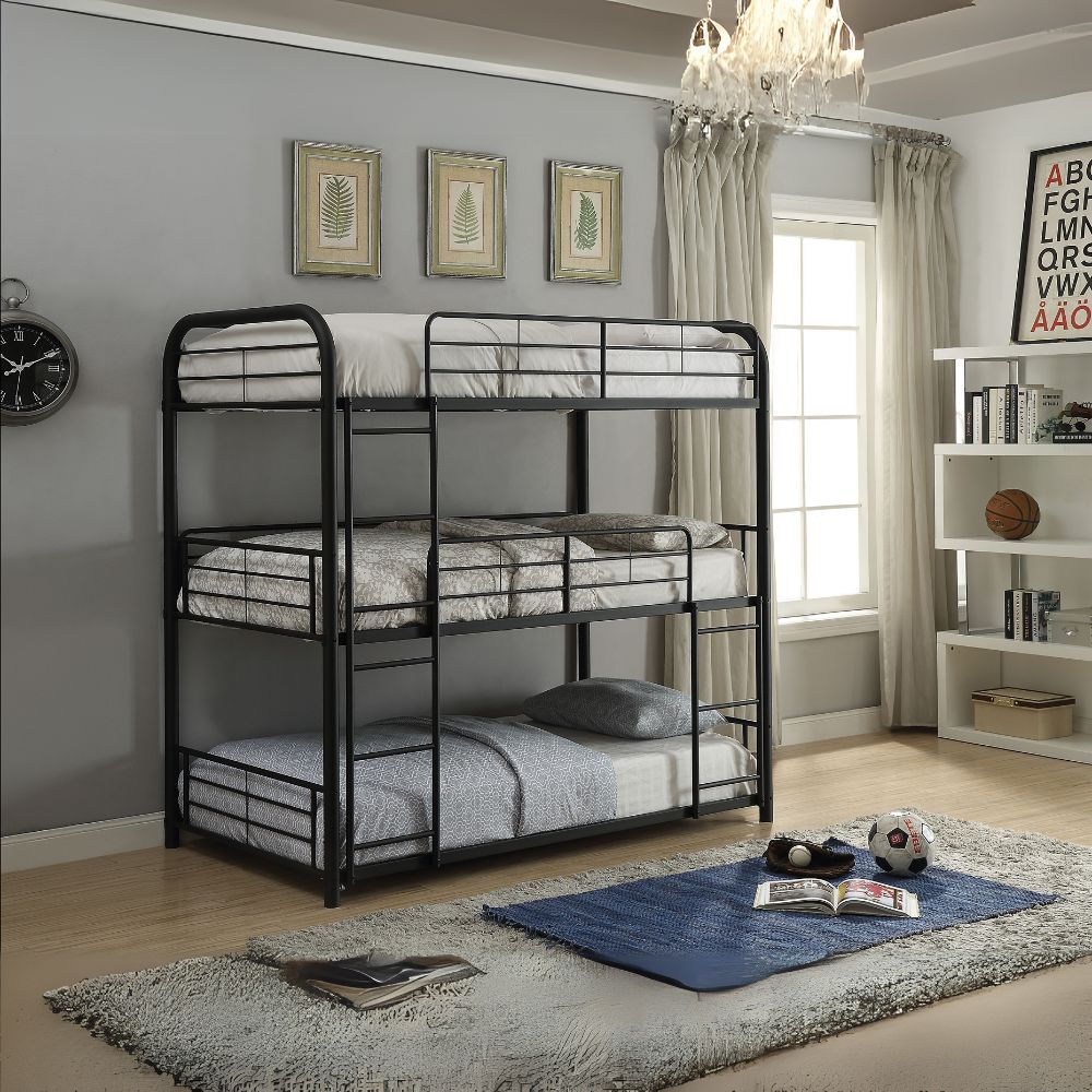 Gregory Cairo Triple Bunk Bed F/F/F Sandy Black Metal – Compact Industrial Style for Kids or Guests