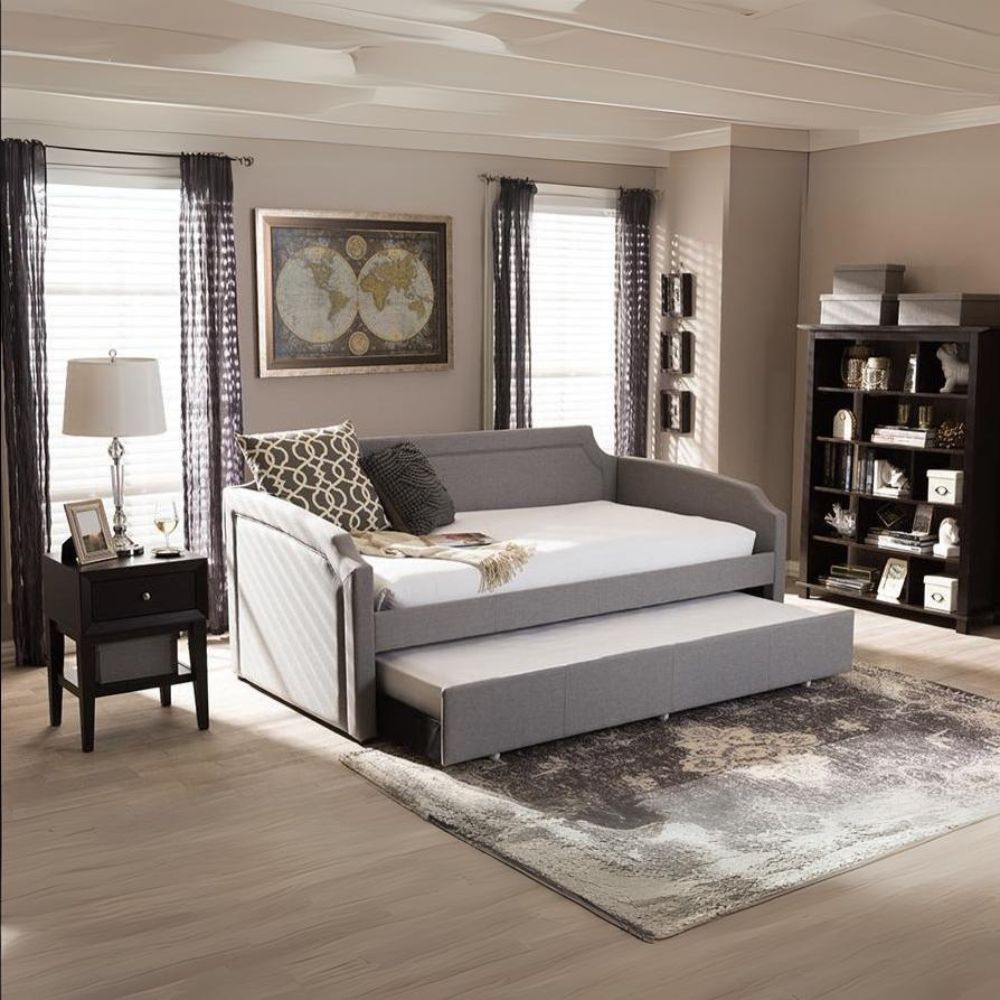 Parkson Twin Size Daybed Grey Fabric Curved with Trundle