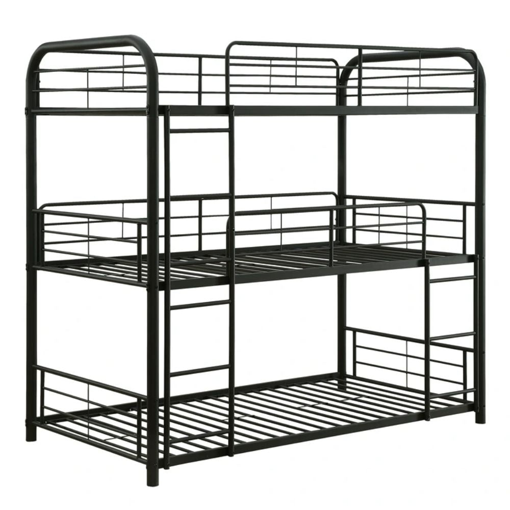 Gregory Cairo Triple Bunk Bed F/F/F Sandy Black Metal – Compact Industrial Style for Kids or Guests
