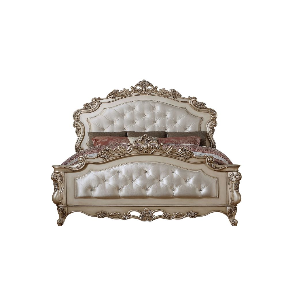 Preston Gorsedd Eastern King Golden Ivory Fabric Bed – Classic Tufted Upholstered Frame