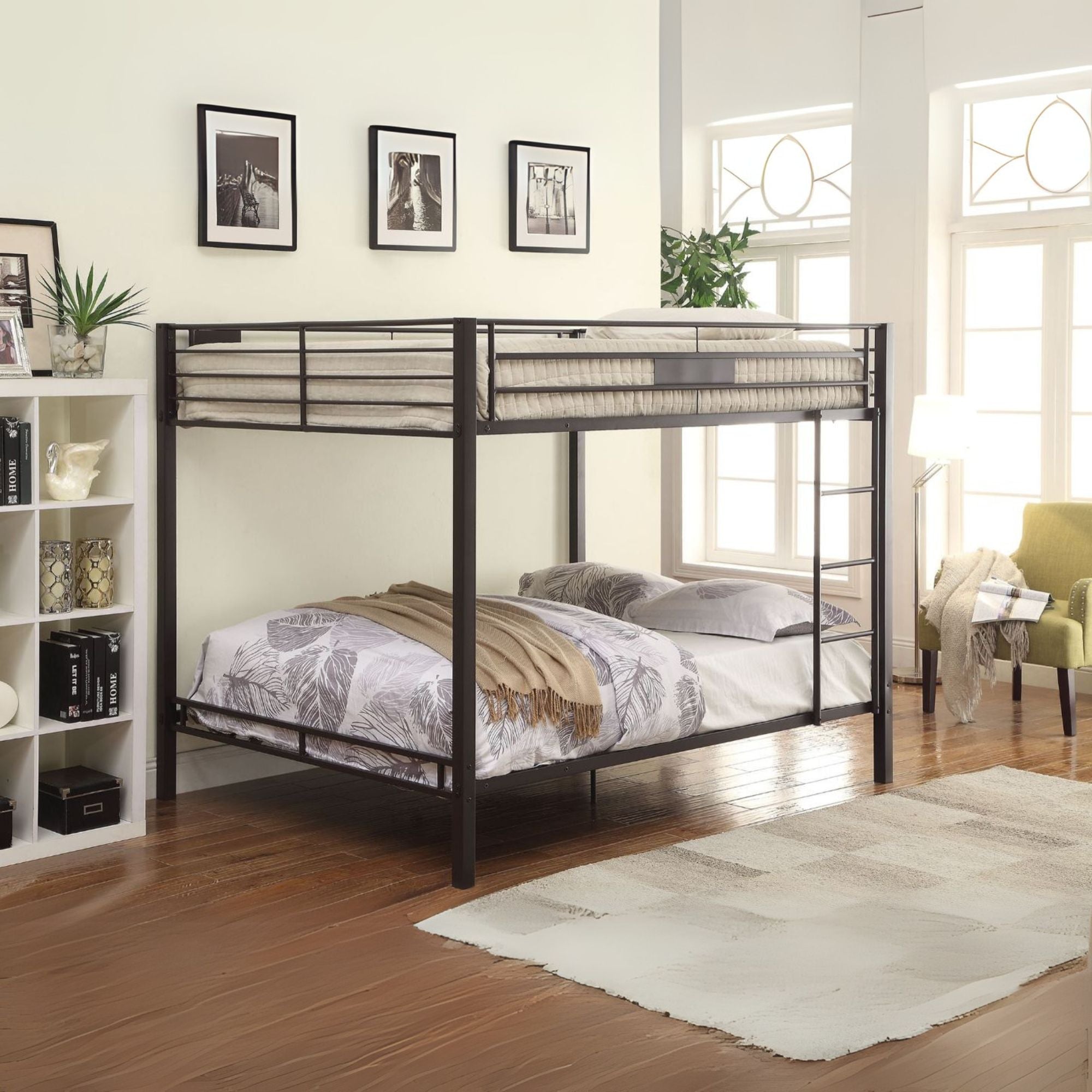 Obsidian Limbra Queen over Queen Bunk Bed Sandy Black Metal – Industrial Space-Saving Design