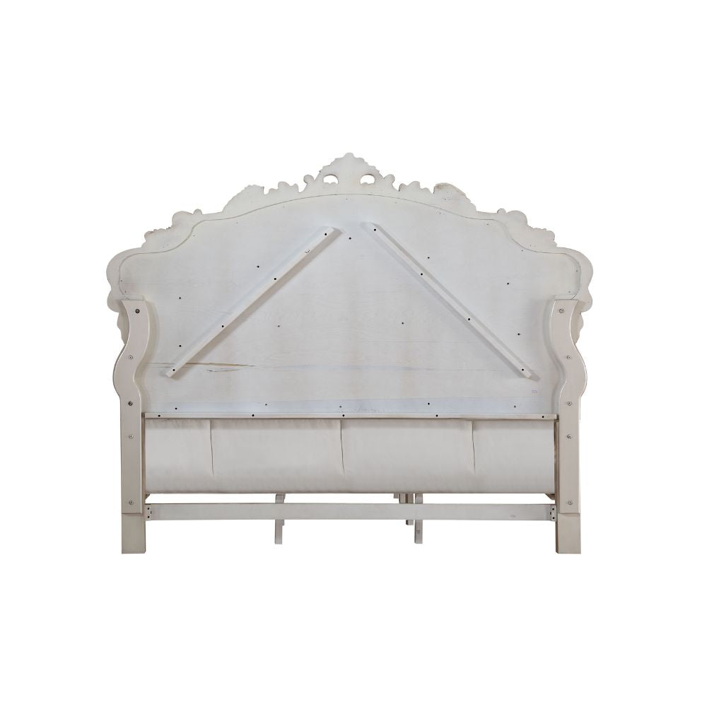 Provincial Gorsedd Queen Fabric Wooden Bed – Traditional Golden Ivory with Decorative Carvings