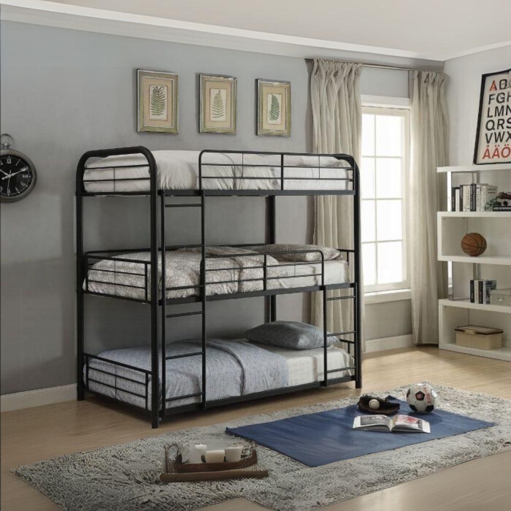 Rex Cairo Twin Over Twin Over Twin Bunk Bed Black Metal – Sleek Triple Sleeping Solution