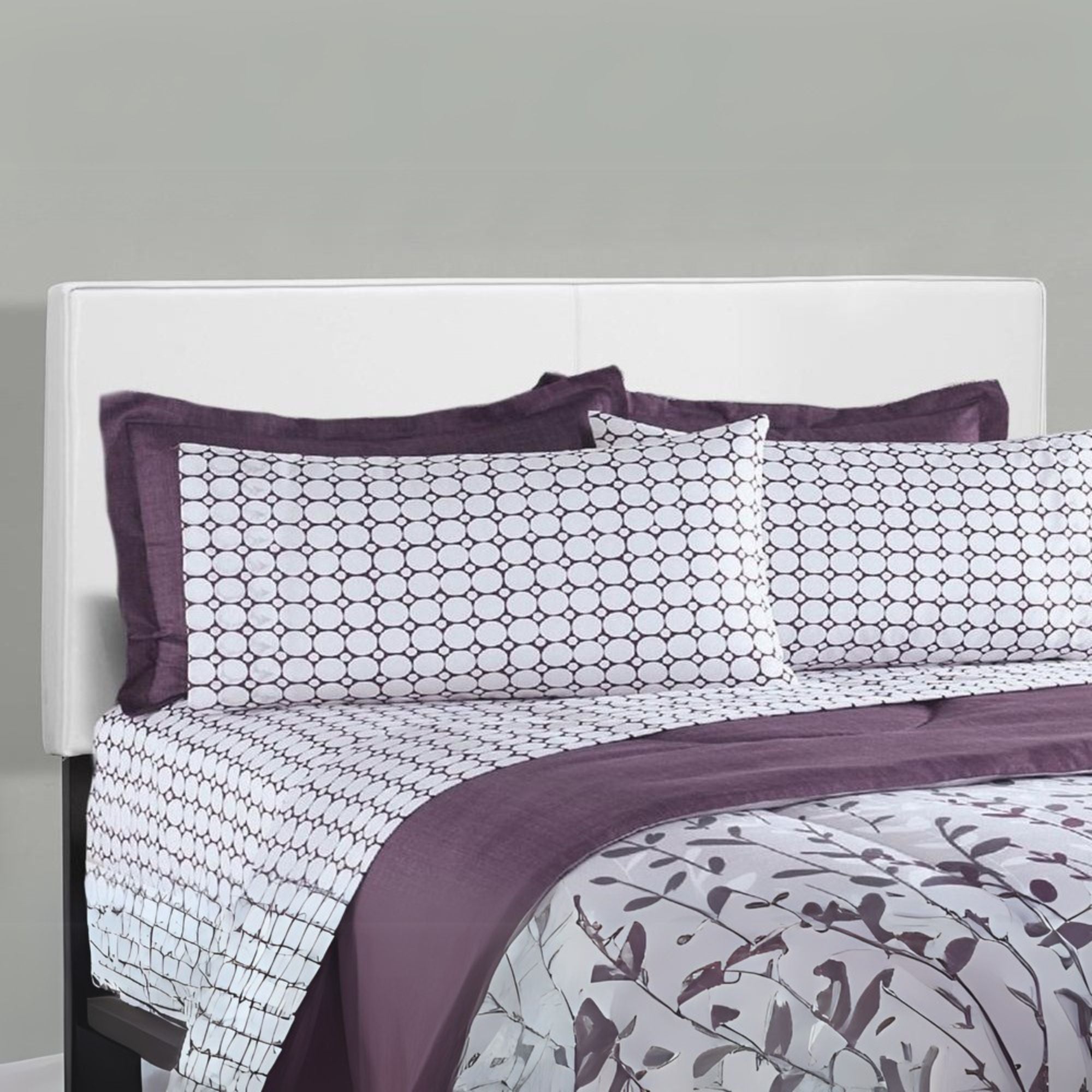 Alder Aurora Collection Queen White Leather-Look Upholstered Bed – Transitional Chrome Accents