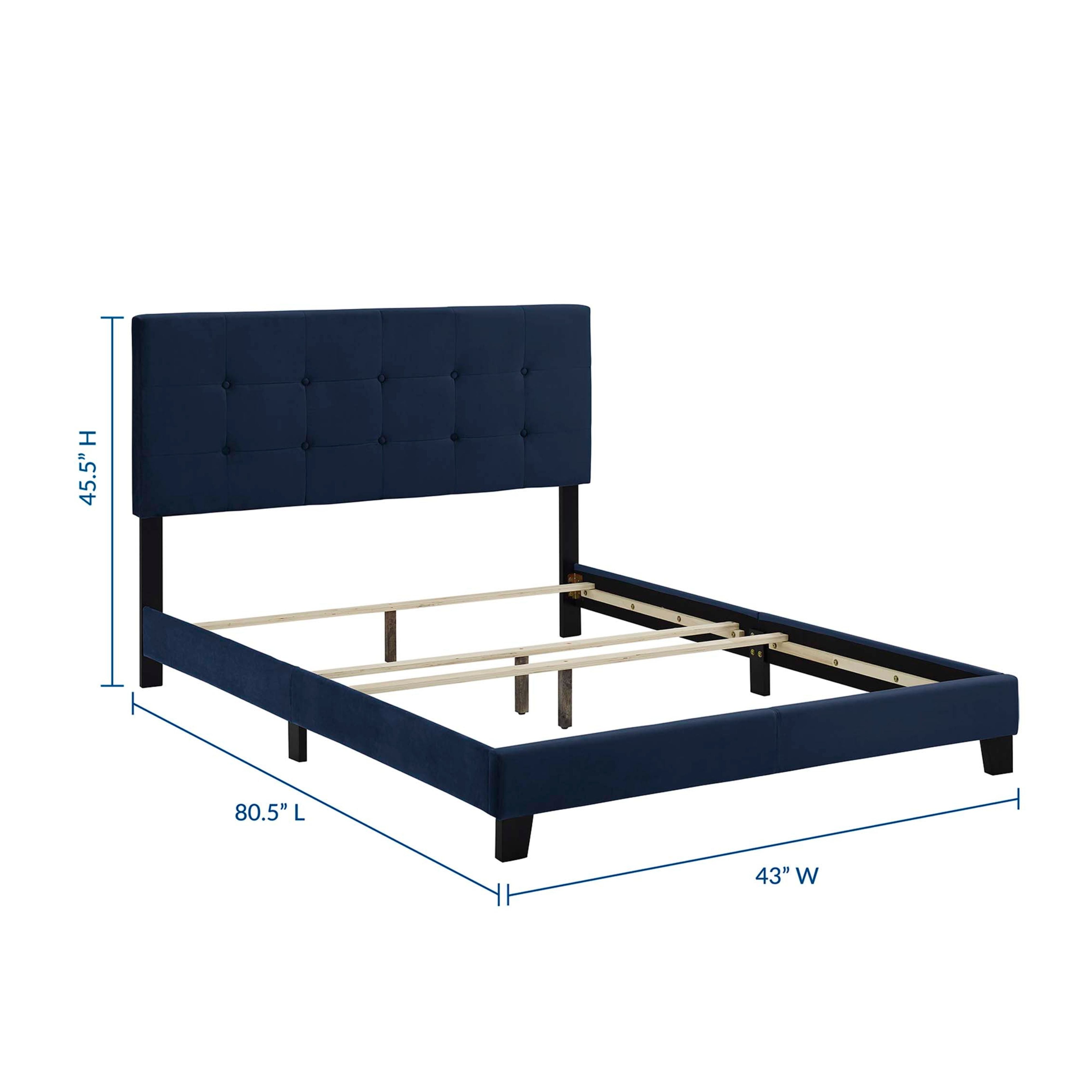 Walsh Twin Midnight Blue Performance Velvet Platform Bed – Button-Tufted Upholstered