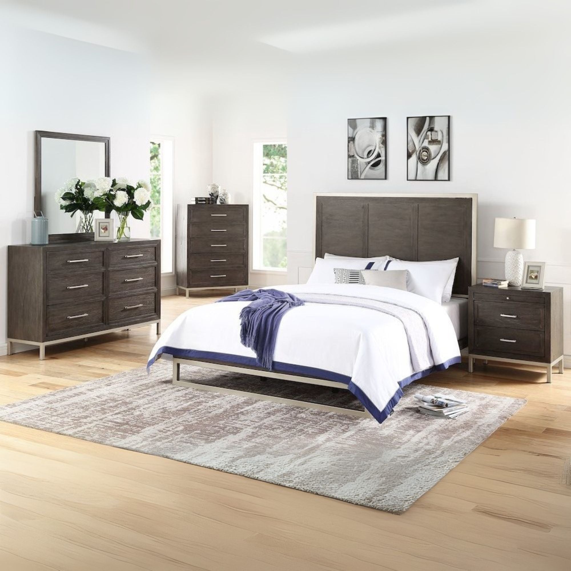 Jeanne Broomfield King Brown Wood Bed – Rustic Panel Design with Storage Headboard