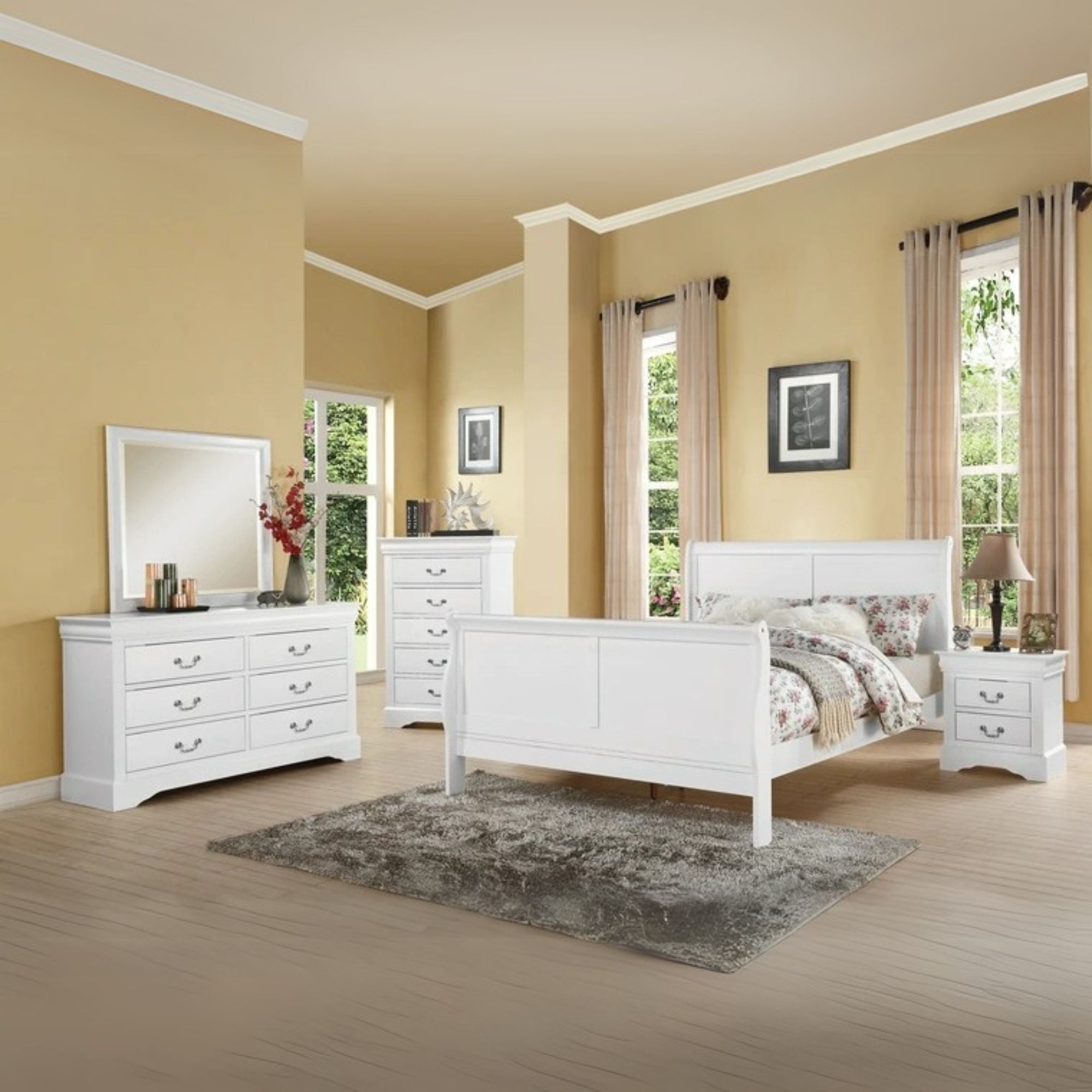 Mia Louis Philippe III Queen Cherry Wood Bed – Traditional Sleigh Style with Curved Headboard