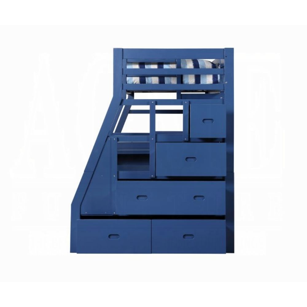 Guardrail Jason II Twin Navy Blue Wooden Loft Bed – Contemporary Storage Solution with 5-Drawer Ladder & Desk