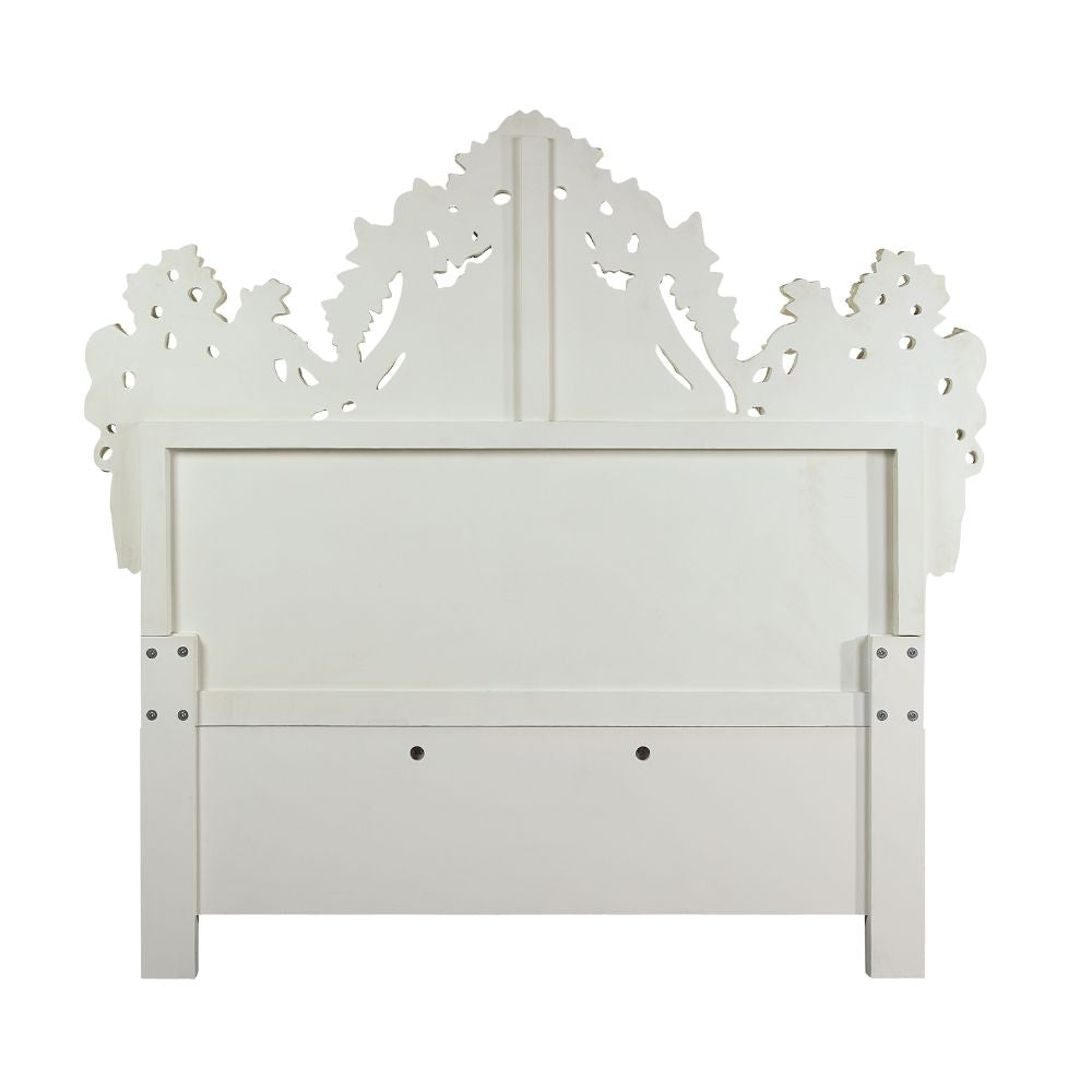 Carter Adara Collection Eastern King Bed Pearl White – Antique White Finish & Tufted Upholstery