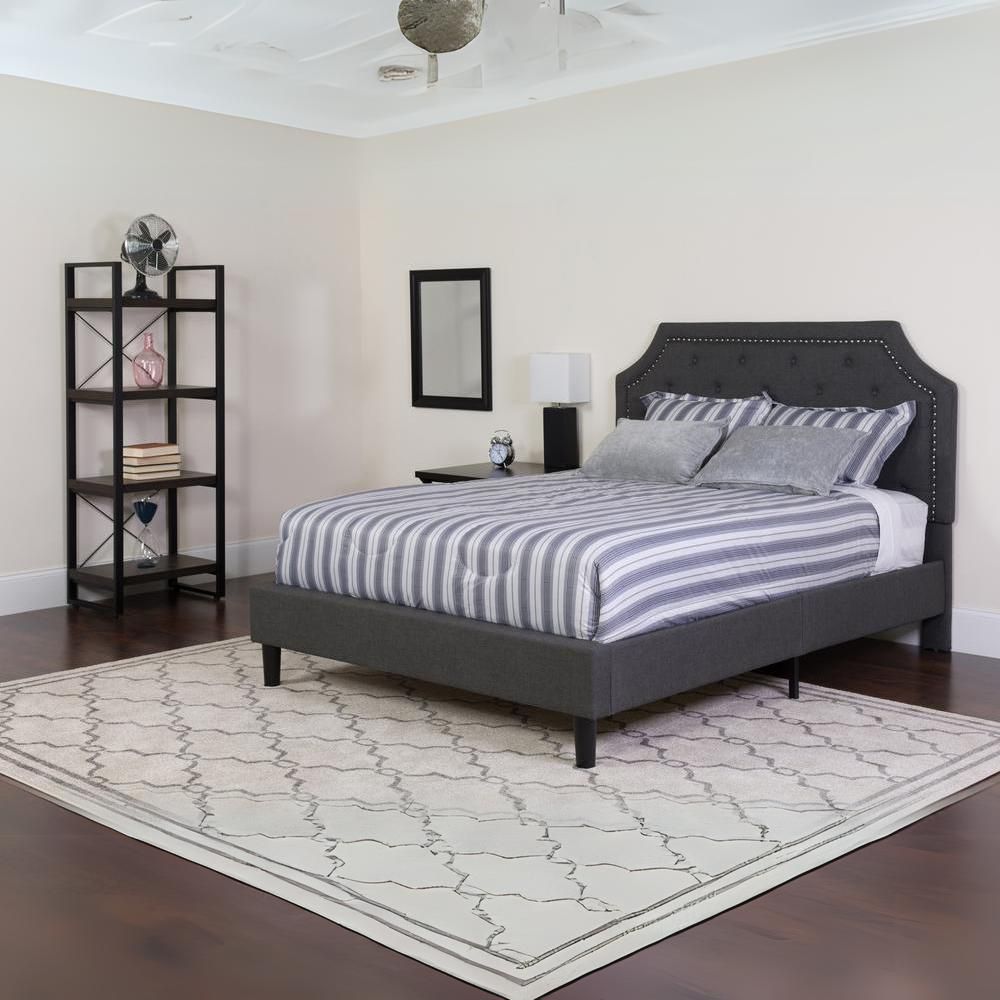 Castiel Elsa Collection Queen Tufted Platform Bed Beige Fabric Upholstered, No Box Spring Needed