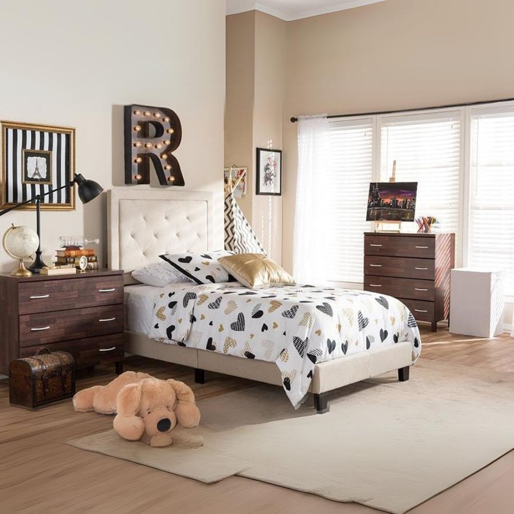 Paris Modern And Contemporary Grey Fabric Upholstered Twin Size Tufting Bed