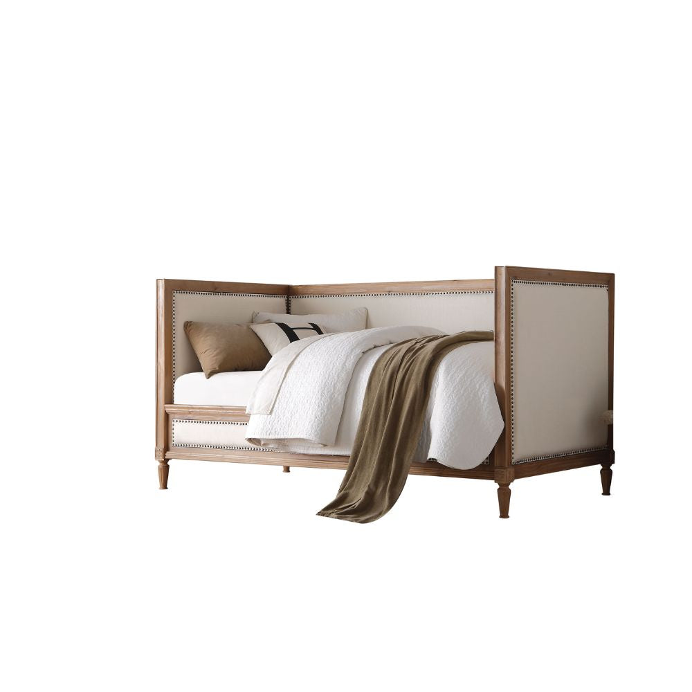 Rahan Charlton Twin Upholstered Daybed – Cream Linen & Salvage Oak Wood