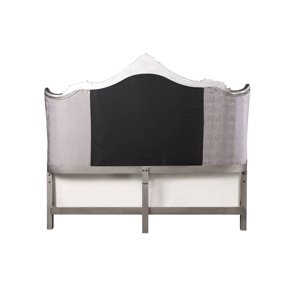 Scalera Queen Antique Platinum Velvet Platform Bed – Rococo Style Crystal Button Tufted Headboard