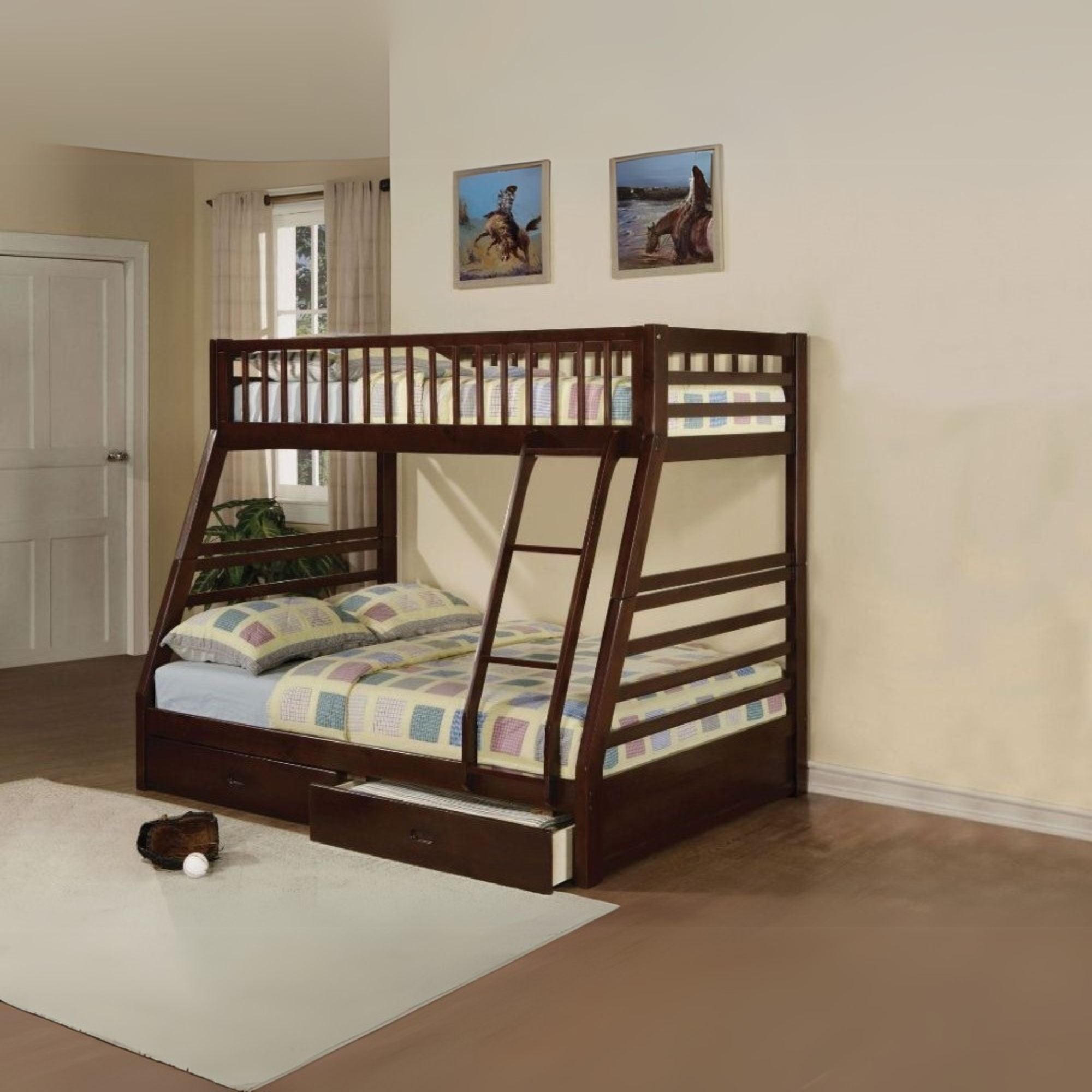 Ashton Jason Twin Over Full White Wood Bunk Bed Traditional Style with 2 Storage Drawers