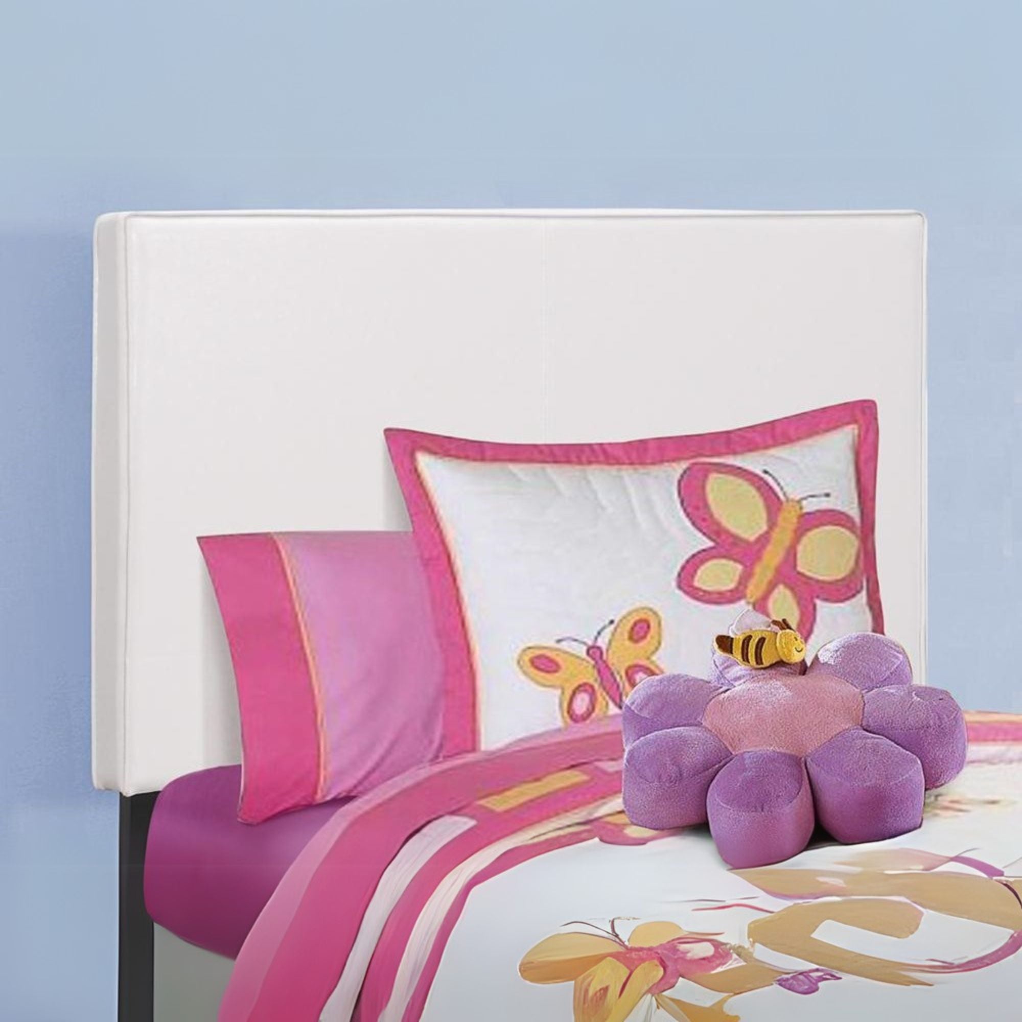 Grove Cambridge Twin White Faux Leather Upholstered Bed – Transitional Style with Padded Headboard