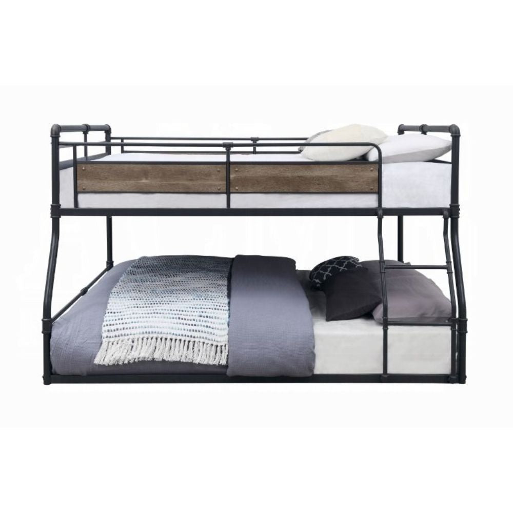 Bryce Cordelia F/Q Antique Oak Bunk Bed Metal Frame with Hand-Brushed Finish