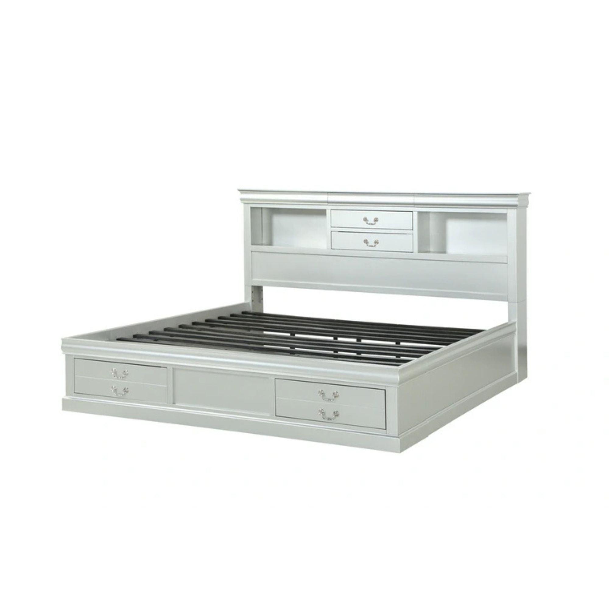 Anmol Louis Philippe III Queen Cherry Wood Bed – Traditional Sleigh Design with Storage Drawers